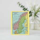 ノルウェー、スウェーデン、デンマーク地図ポストカード ポストカード (スタンド正面)