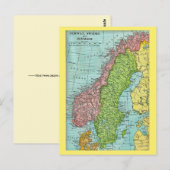 ノルウェー、スウェーデン、デンマーク地図ポストカード ポストカード (正面/裏面)