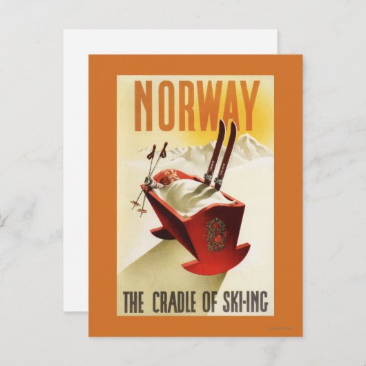 ノルウェー – スキーのクレードル ポストカード (正面/裏面)