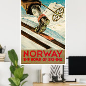 ノルウェー，スキーの家ヴィンテージ旅行ポスター ポスター (ホームオフィス)