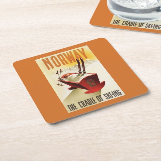 ノルウェー-スキーの揺りかご スクエアペーパーコースター (アングル)