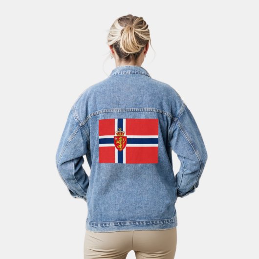 ノルウェー、ノルウェーの国旗、紋章付き/青 デニムジャケット (モデル)