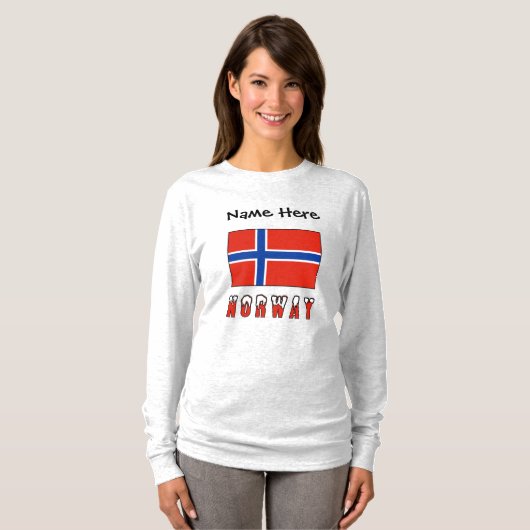 ノルウェー ノルウェー国旗 ブラック 個人名入れ Tシャツ (正面フル)