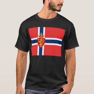ノルウェー、ノルウェー国旗、紋章付き/黒 Tシャツ
