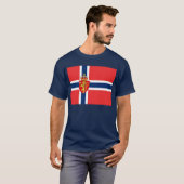ノルウェー、ノルウェー国旗、紋章/紺色 Tシャツ (正面フル)