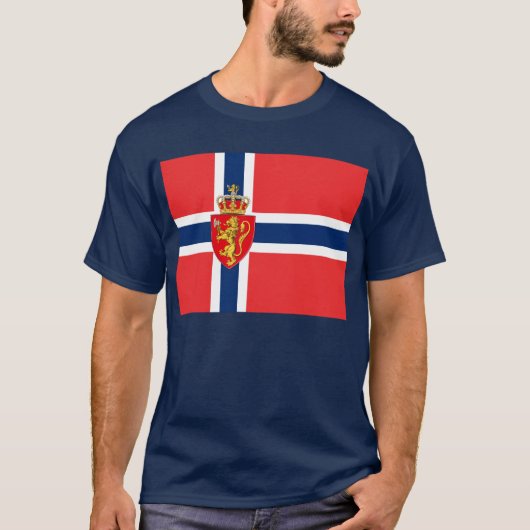 ノルウェー、ノルウェー国旗、紋章/紺色 Tシャツ (正面)