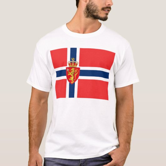 ノルウェー、ノルウェー国旗、紋章 Tシャツ (正面)