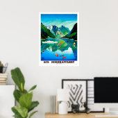 ノルウェー、ノールカップ、帆船、山の風景 ポスター (ホームオフィス)