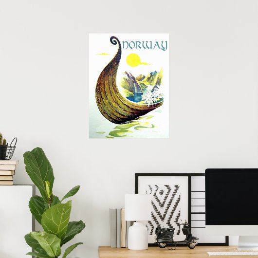 ノルウェー、バイキング船のフィオルズ、ヴィンテージ旅行 ポスター (ホームオフィス)