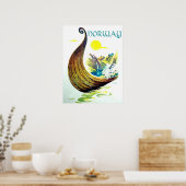 ノルウェー、バイキング船のフィオルズ、ヴィンテージ旅行 ポスター (キッチン)