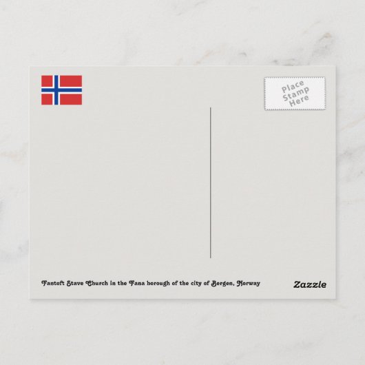 ノルウェー、ファントフト・ステーブ教会、ファナ、ベルゲン ポストカード (裏面)