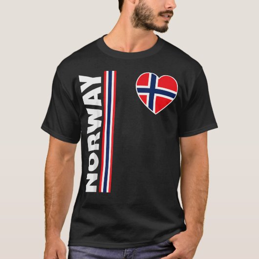 ノルウェー フラグ ハート プライド 北欧 愛国心 Tシャツ (正面)
