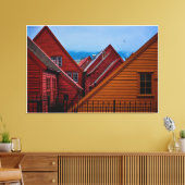 ノルウェー、ベルゲンのブリュッゲンの後ろ キャンバスプリント (インサイチュ (リビング))