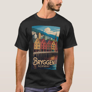 ノルウェー・ベルゲンのBryggenイラスト 旅行アート Tシャツ