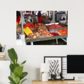 ノルウェー、ベルゲン、ウォーターフロントの魚市場 ポスター (ホームオフィス)