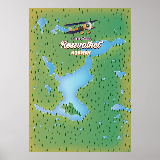 ノルウェー ロース湖 湖 地図 アート プリント (正面)