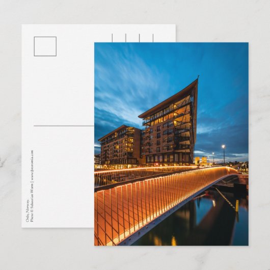 ノルウェー，夜のオスロ ポストカード (正面/裏面)