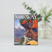 ノルウェー、山道の古いタイマー車 ポストカード (スタンド正面)