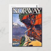 ノルウェー、山道の古いタイマー車 ポストカード (正面/裏面)