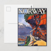 ノルウェー、山道を行くクラシックカー ポストカード (正面/裏面)