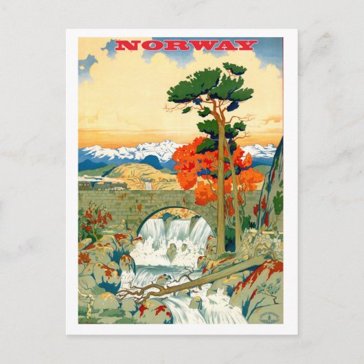 ノルウェー、滝、ヴィンテージ旅行はがき ポストカード (正面)
