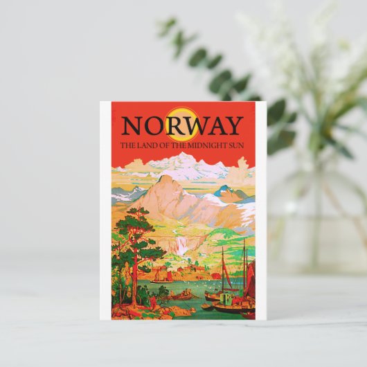 ノルウェー、真夜中の太陽の土地、ヴィンテージ旅行 ポストカード (スタンド正面)