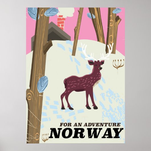 ノルウェー+鹿+ヴィンテージ+旅行+ポスター ポスター (正面)