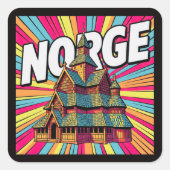 ノルウェー Norway スタブ教会 オスロ ポップアート ステッカー (正面)