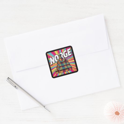 ノルウェー Norway スタブ教会 オスロ ポップアート ステッカー (封筒)