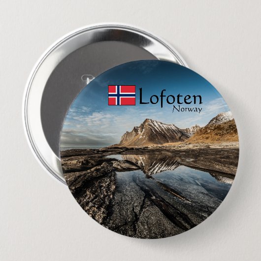 ノルウェーLofotenの風景の写真 缶バッジ (正面&裏面)