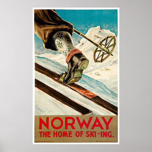 ノルウェーThe Home of Skying Vintage Travel Poster ポスター (正面)
