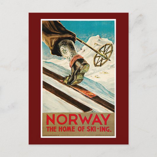 ノルウェーThe Home of Skying Vintage Travel Poster ポストカード (正面)