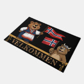ノルウェーVelkommenマット、バイキングクマ、ノルウェー国旗 ドアマット (アングル)