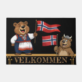 ノルウェーVelkommenマット、バイキングクマ、ノルウェー国旗 ドアマット (正面)