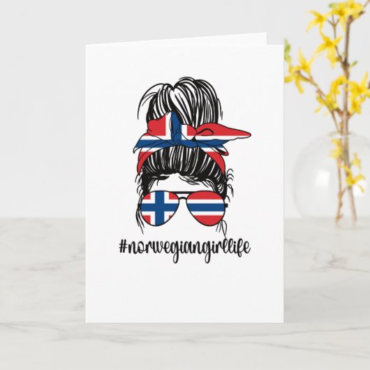 ノルウェ誇りを持ったーの少女ノルウェー国旗ノルウェーのルーツ カード (黄色い花)