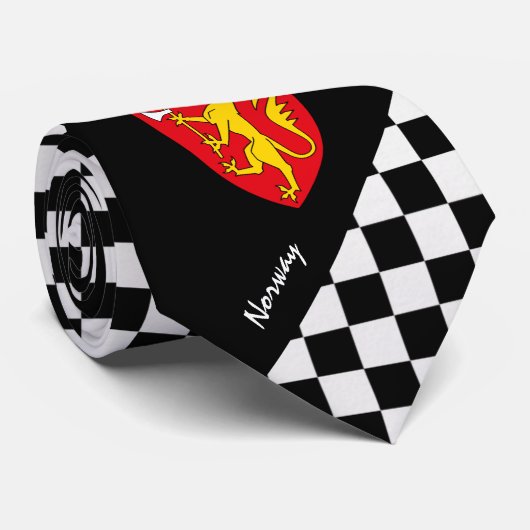 ノルウ市松模様にエル国旗のファッション ネクタイ (ロール)