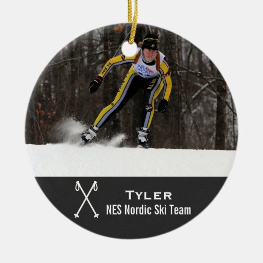 ノルカスタムディッククロスカントリースキーフォトコラージュ セラミックオーナメント (正面)