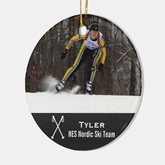ノルカスタムディッククロスカントリースキーフォトコラージュ セラミックオーナメント (左)