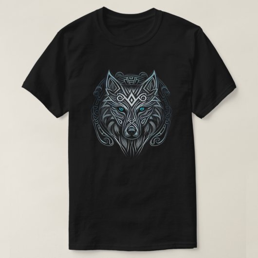 ノルズスタイルバイキングウルフタトゥー野生動物(V. Tシャツ (デザイン正面)