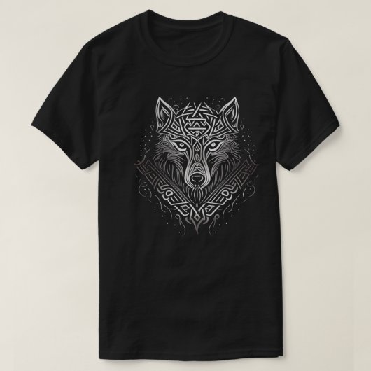 ノルズスタイルバイキングウルフタトゥー野生動物(V. Tシャツ (デザイン正面)