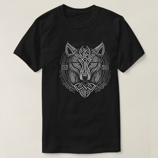 ノルズスタイルバイキングウルフタトゥー野生動物(V. Tシャツ (デザイン正面)