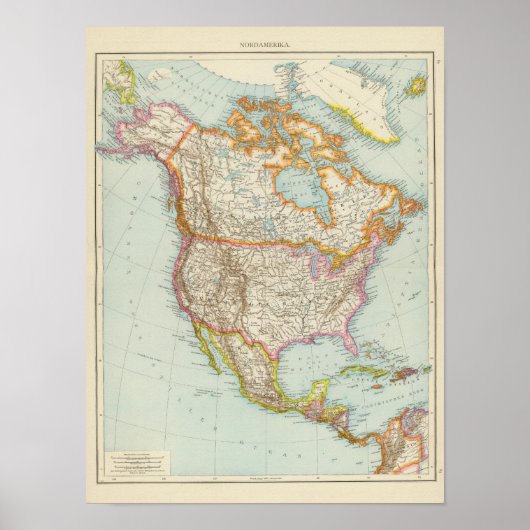 ノルダメリカ – 北米の地図 ポスター (正面)