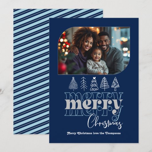 ノルディが夜にモダンなレトロ感のイラストでクリスマスの写真 シーズンカード (正面/裏面)