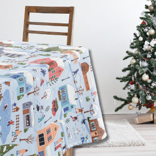 ノルディッお洒落クハイゲクリスマスビレッジパステル テーブルクロス
