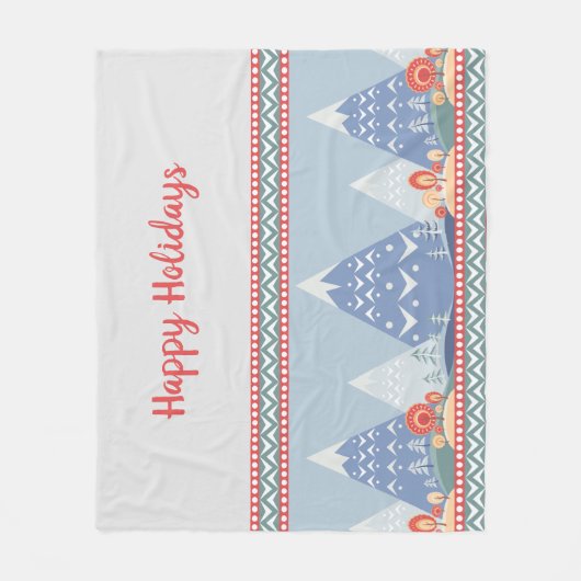 ノルディックウィンターマウンテンズホリデーメッセージ フリースブランケット (正面)