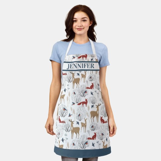 ノルディックウー素朴ターウッドランドアニマルホリディネーム エプロン (着用した状態)