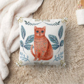 ノルディックオレンジキャットウォーターフォークアート クッション (ブランケット)