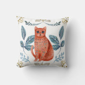 ノルディックオレンジキャットウォーターフォークアート クッション (正面)