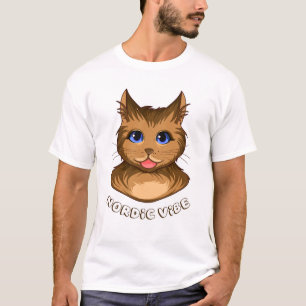 ノルディックキャットビジュアル おもしろいべろ出し フワフワ子猫アート Tシャツ