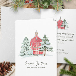 ノルディッククラシック 赤い納屋 冬のモミの木 クリスマスツリー カード